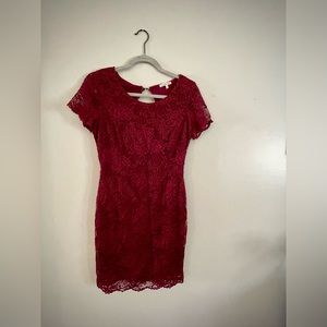 Burgundy Lace Bodycon Dress - Size Medium